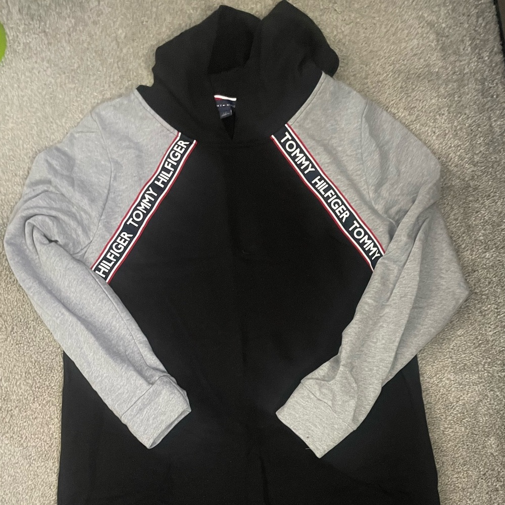 Tommy Hilfiger Black and Gray Logo Hoodie Dress